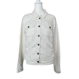 Hinge White Embroidered Jean Jacket with Silver buttons Women’s M Cottage Core